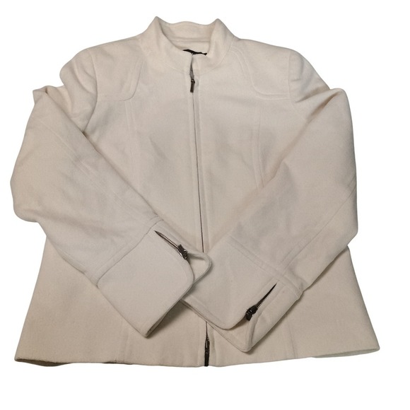 Tribal Jackets & Blazers - Vintage TRIBAL Wool Cashmere Blend Ivory/Cream Zip Jacket Size 8 Lined Bulgaria